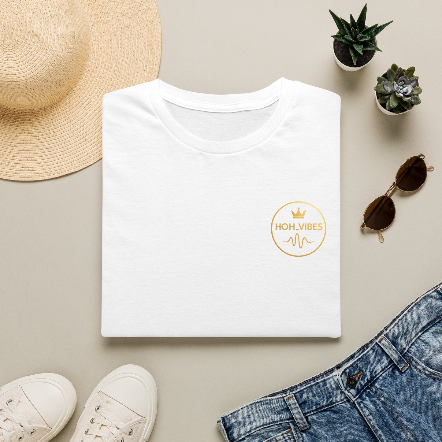 High Vibes T-Shirt — Minimal Gold Logo Spiritual Tee